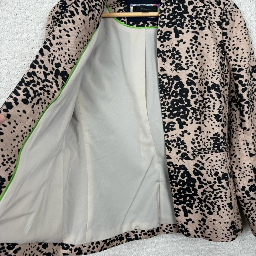 J. Crew Blazer Womens 0‎ Ashen Black Leopard Print Going Out Blazer Linen Blend